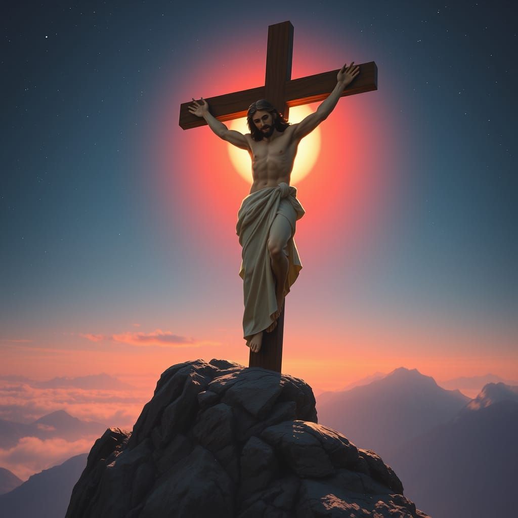 Serene Jesus Christ on a Rustic Wooden Cross