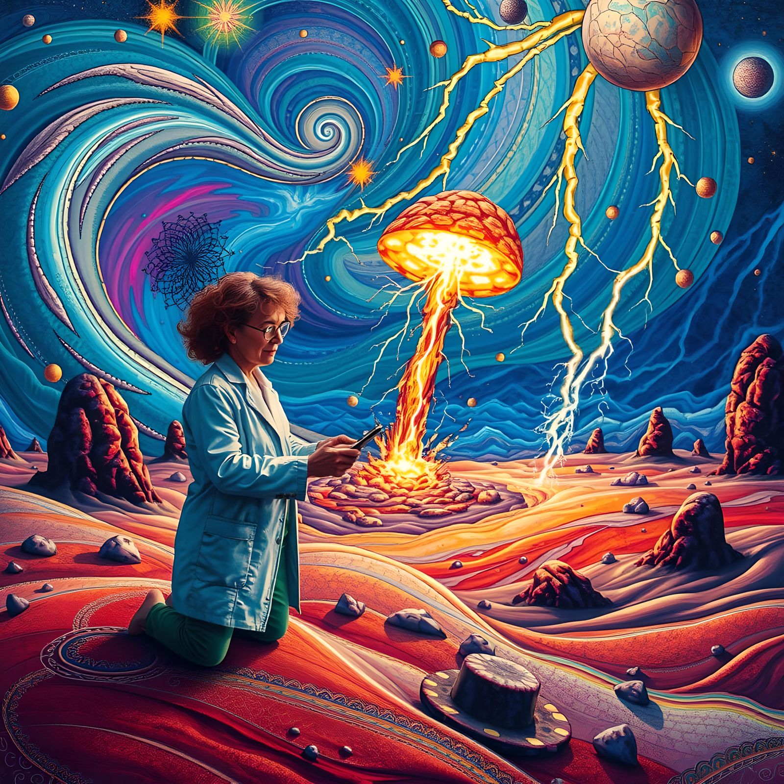 Explosion of Lightning in Whimsical Technicolor Style