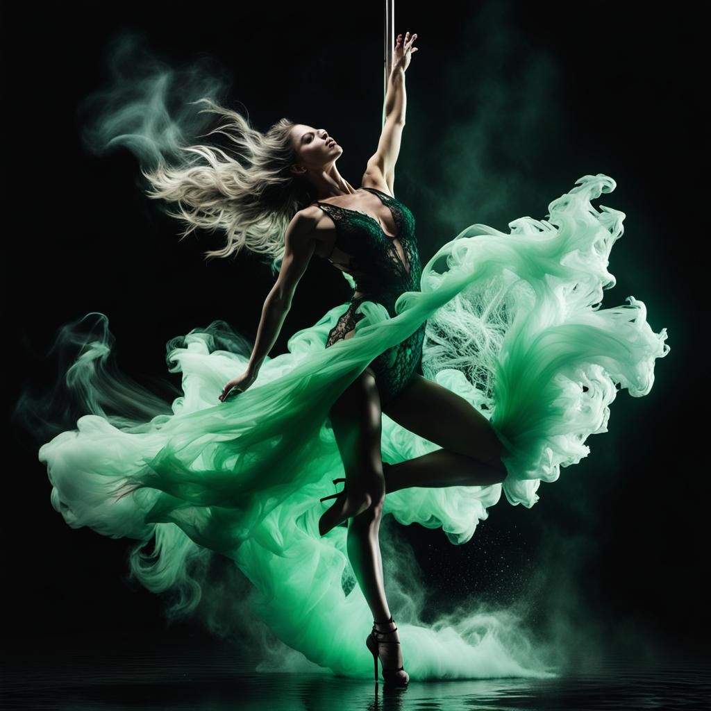 Ethereal Pole Dancer in Smoke and Water
