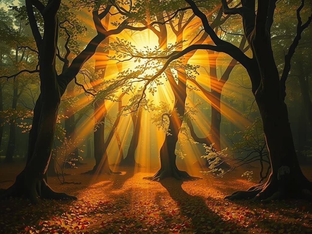 Autumn Forest Sunset in Alma Tadema Style