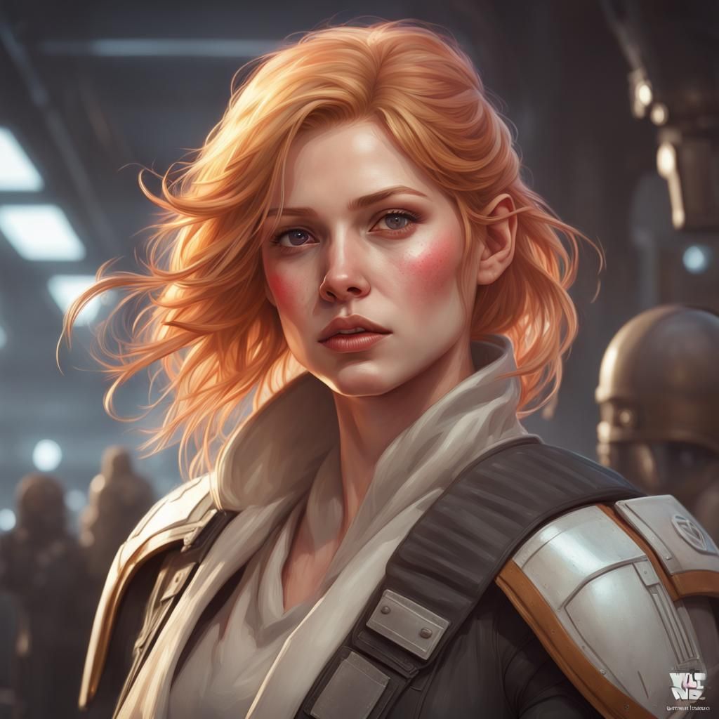 Strawberry Blonde Mercenary Portrait in Hyperdetailed Style