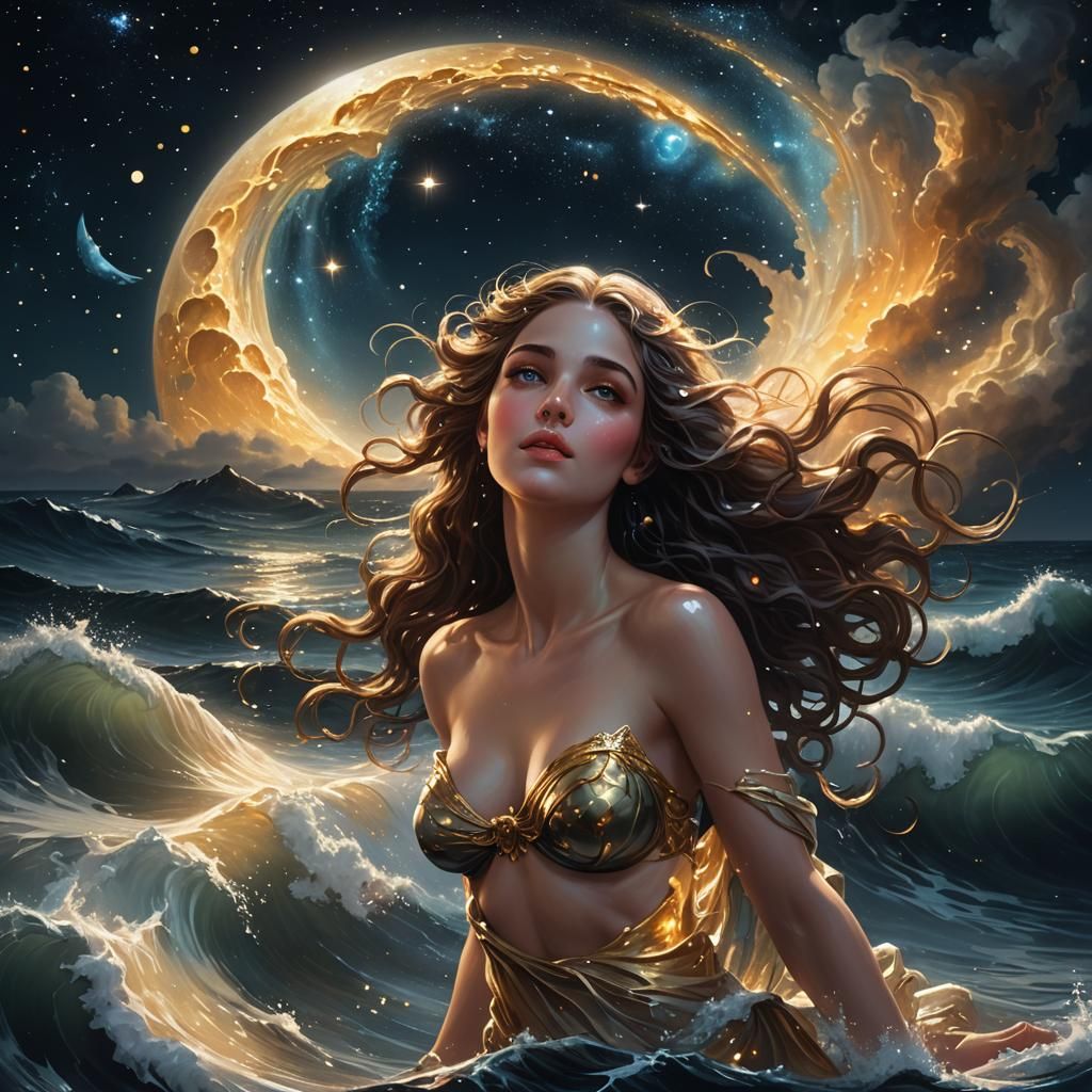 Aphrodite Rising from the Sea in Deep Space