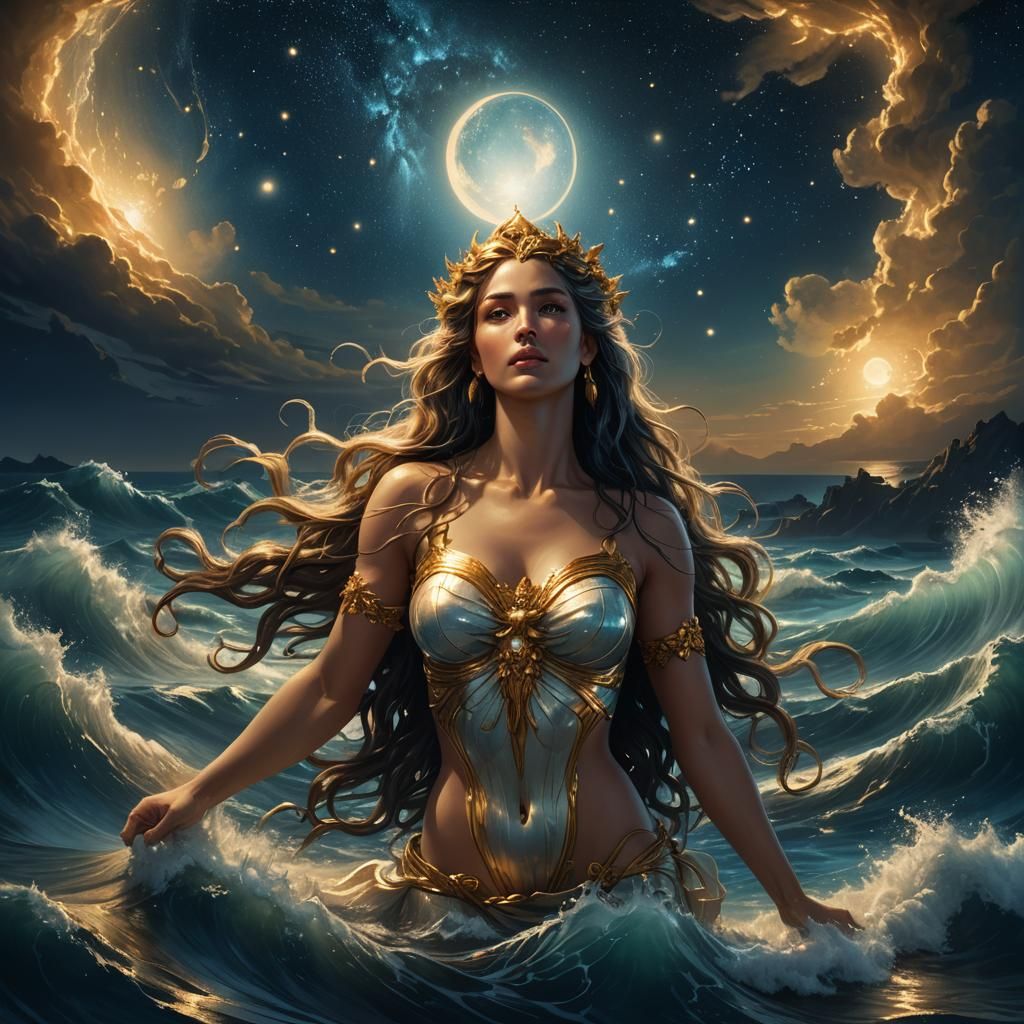 Aphrodite Rising: Bioluminescent Goddess in Digital Art