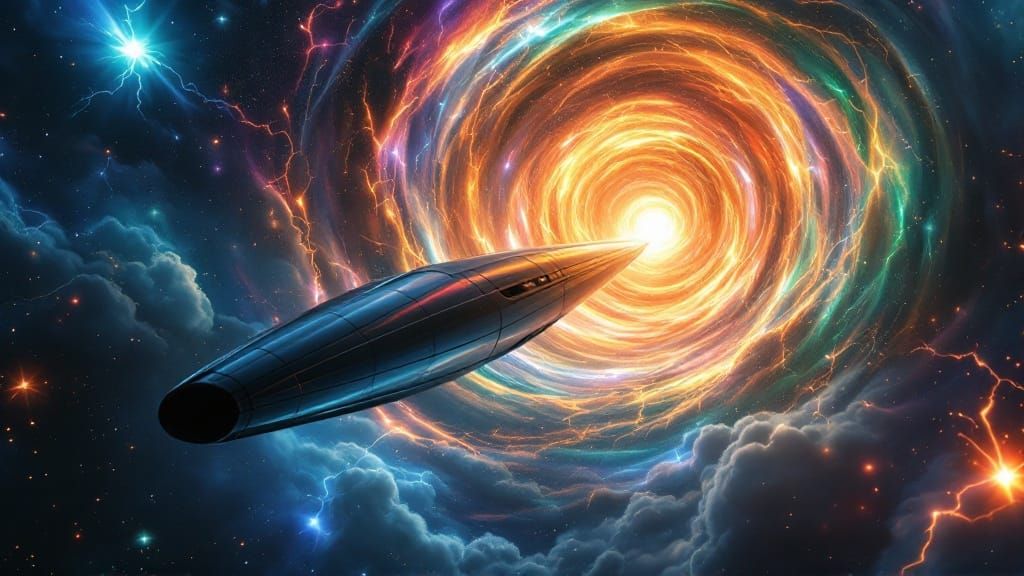 Cyberpunk Spacecraft Approaches Interdimensional Vortex