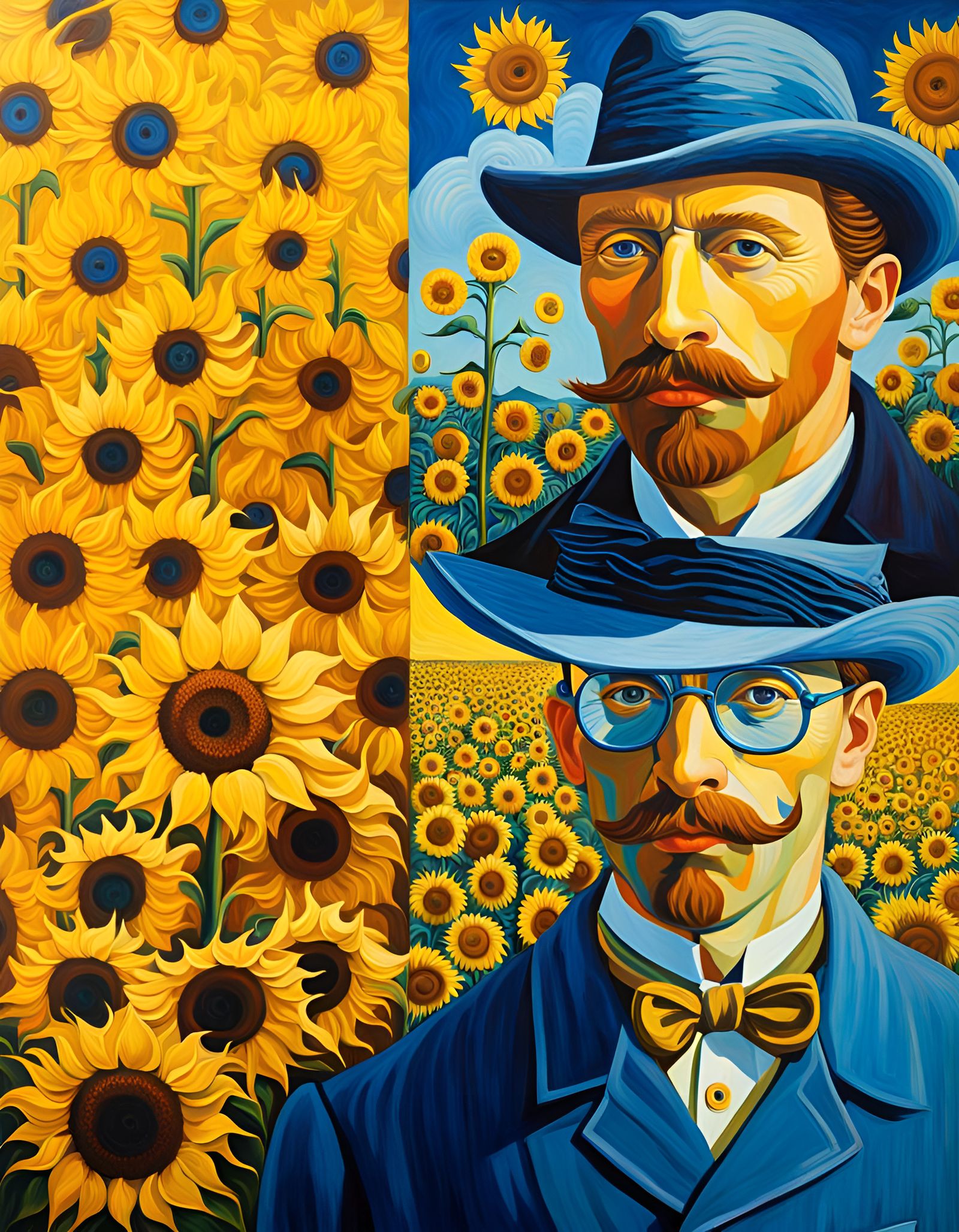 Surreal Sunflower People in Impressionistic Oil Painting