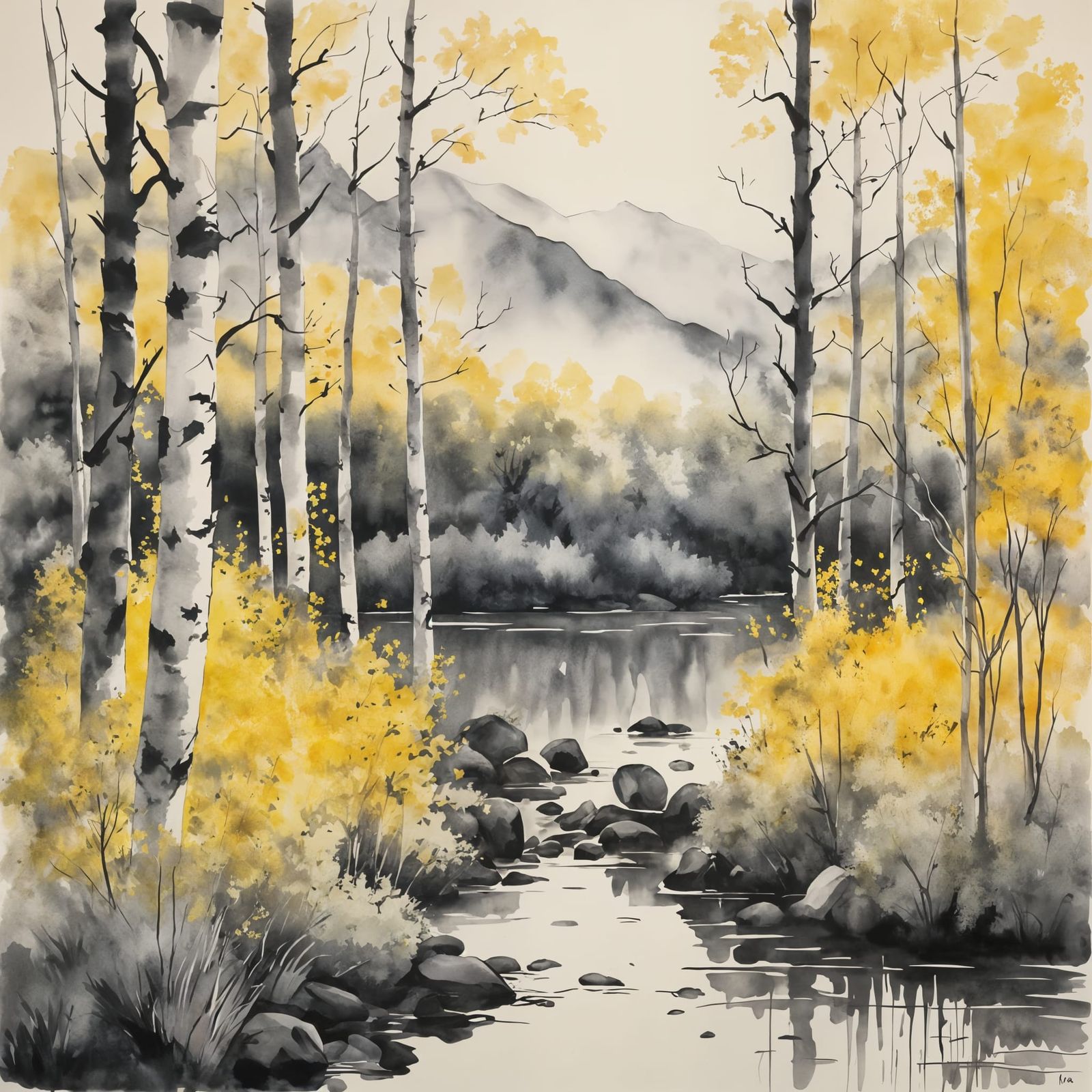 Midnight Aspen Grove Watercolor Painting