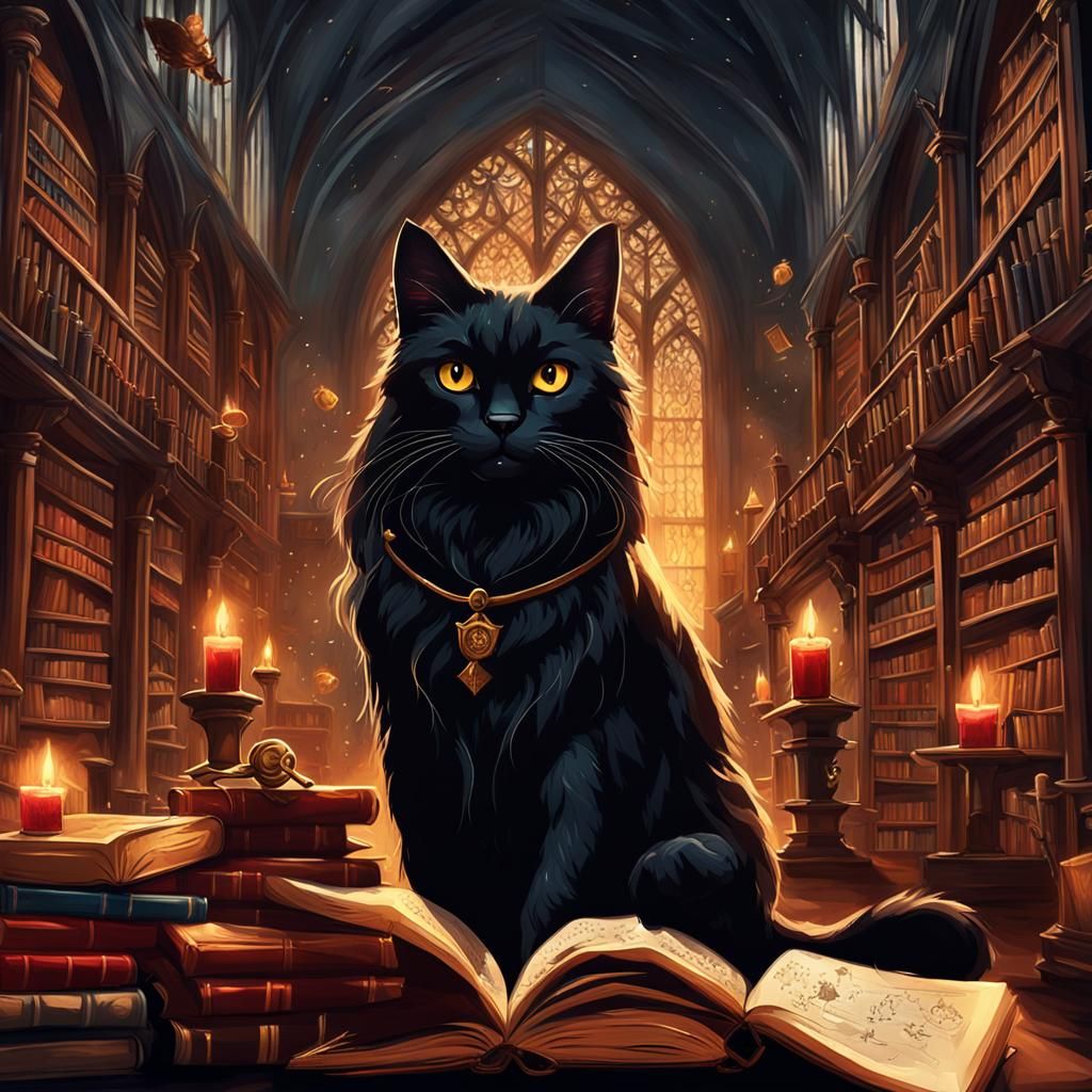 Hogwarts Witchcraft Scene with Winged Cat