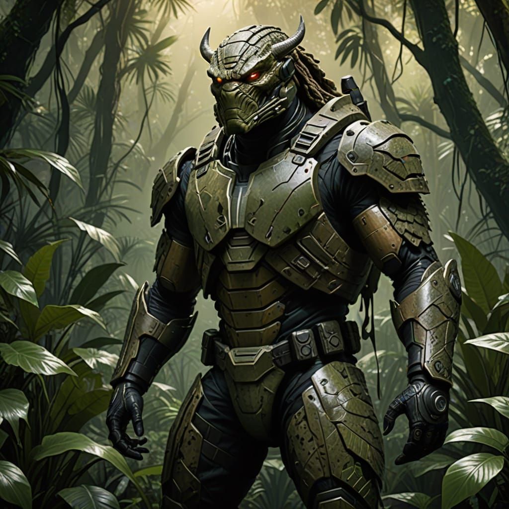 Mutant Soldier in Jungle: Dark Sci-Fi Art