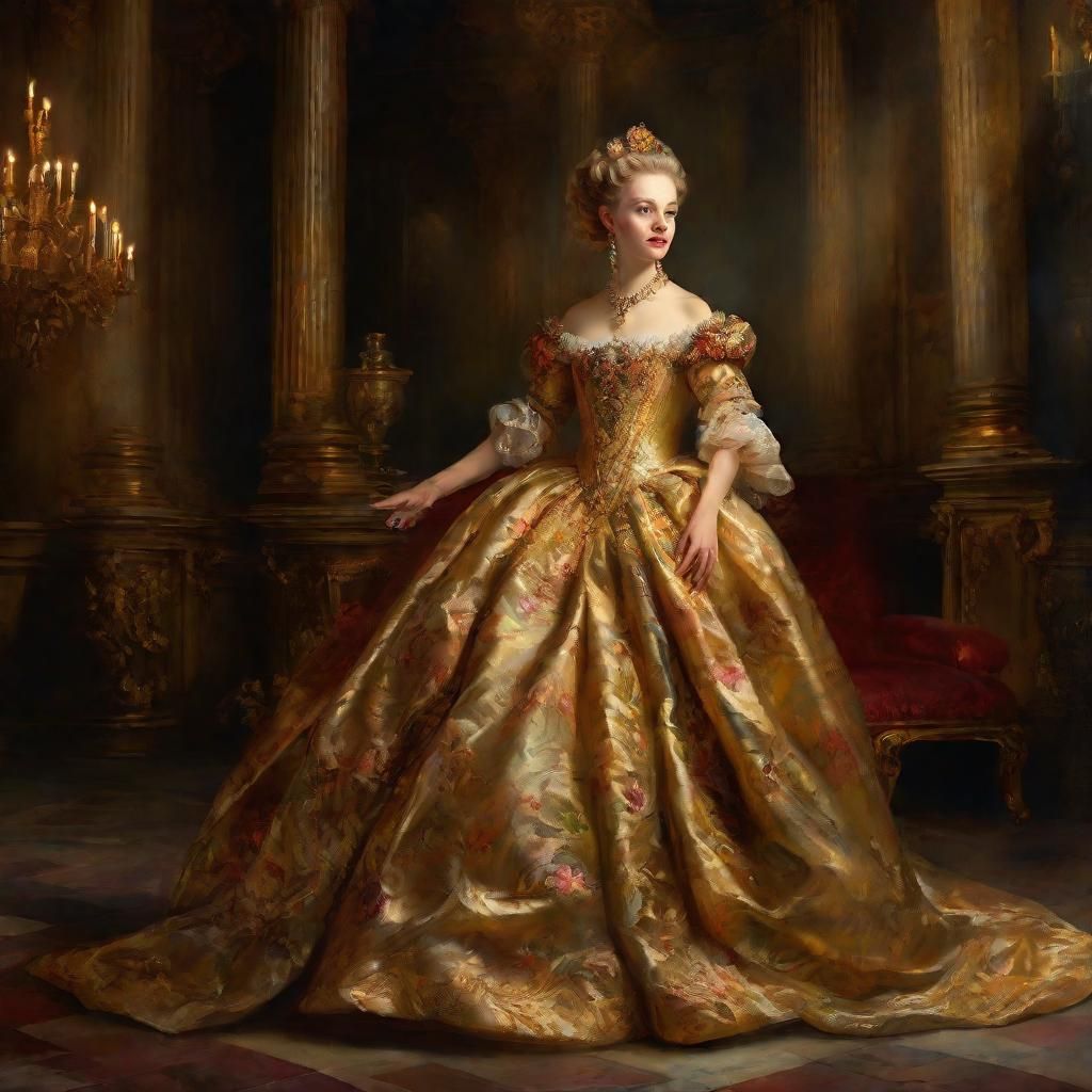 Regal 17th Century Princess in Baroque Oil Painting