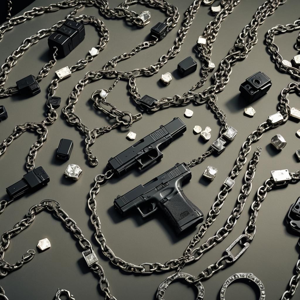 Glock and Euros on Onyx Table in Cinematic Style