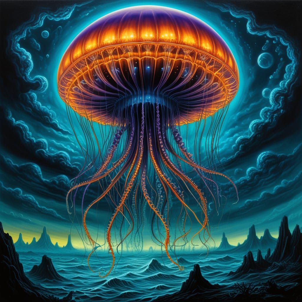 Gigeresque Cosmic Horror: Bioluminescent Jellyfish in Jupite...