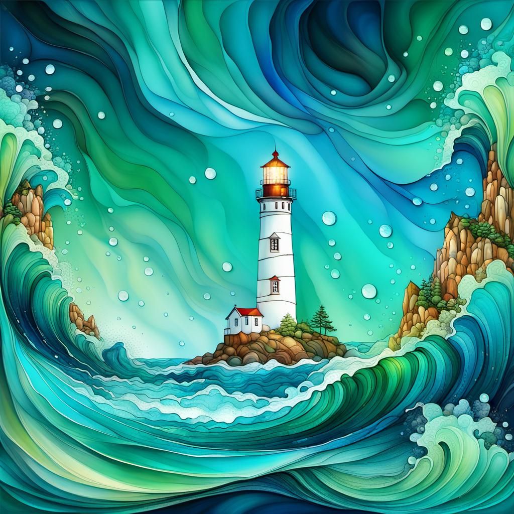 LIGHTHOUSE IN BLUE & GREEN #11