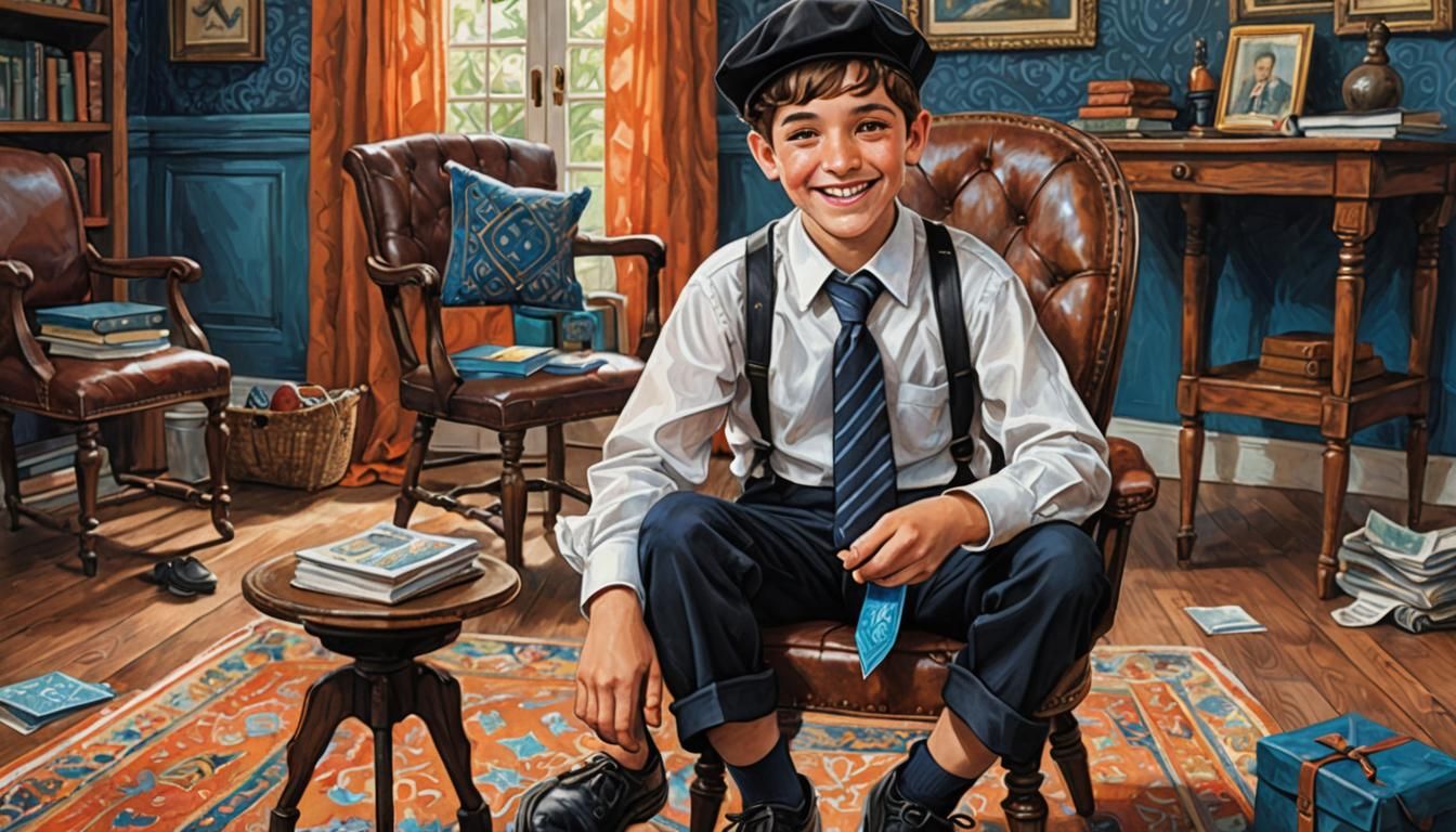 Smiling Boy with Kippah: Vibrant Colored Pencil Drawing