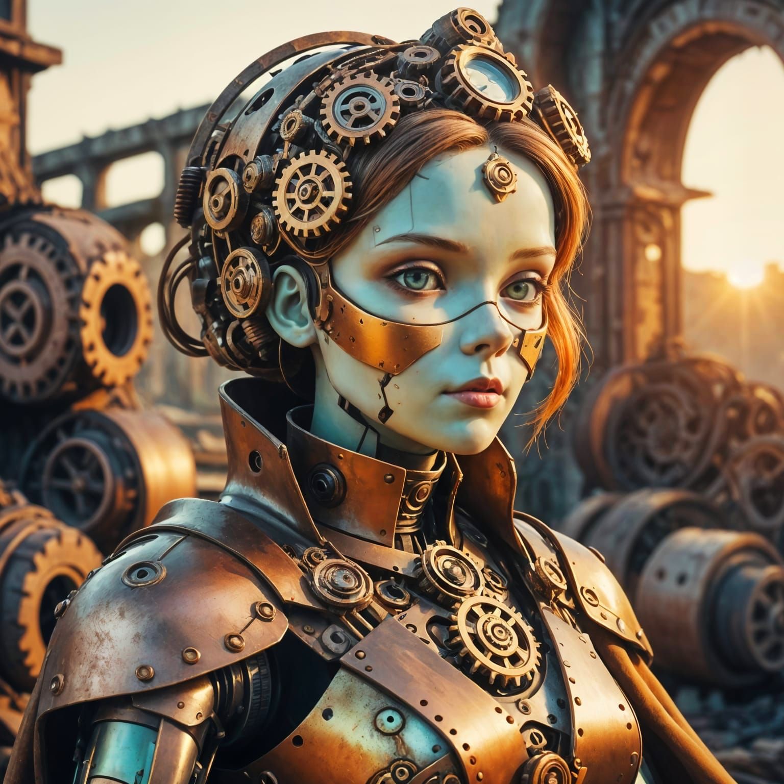 Steampunk Android Princess in Palace Ruins