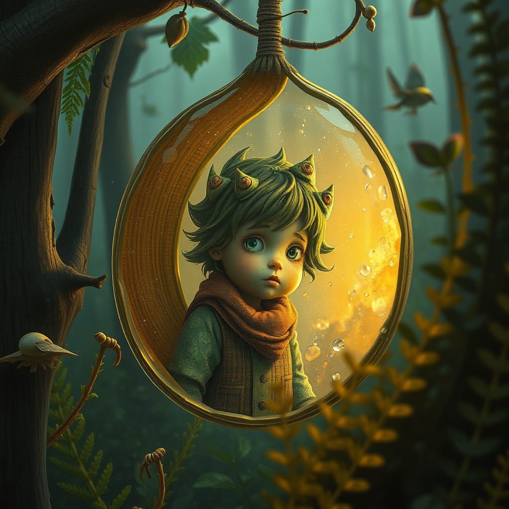 Person in Water Droplet, Organic Illustration