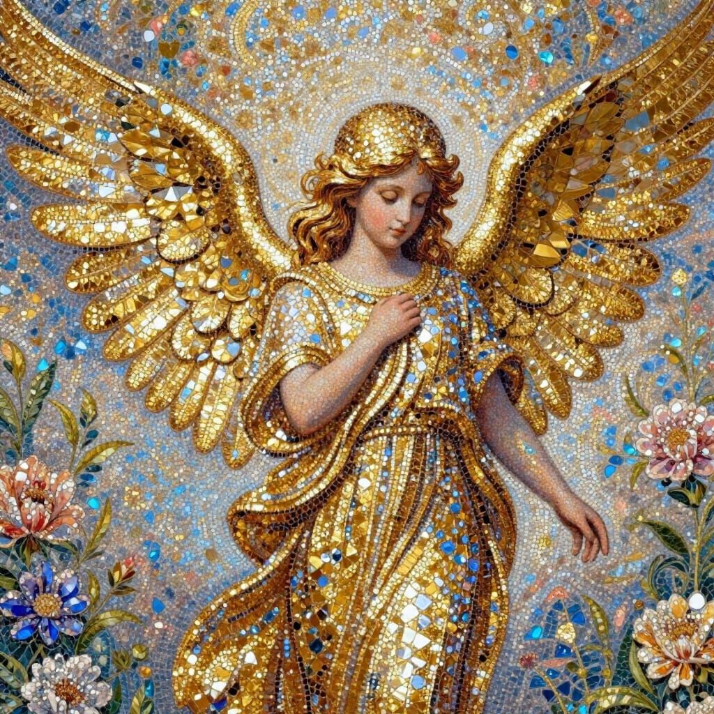 Rustic Angel with Golden Wings in Diamond Painting Style