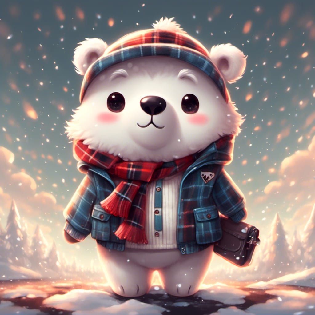 Polar Bear in Plaid Jacket: Anime Style