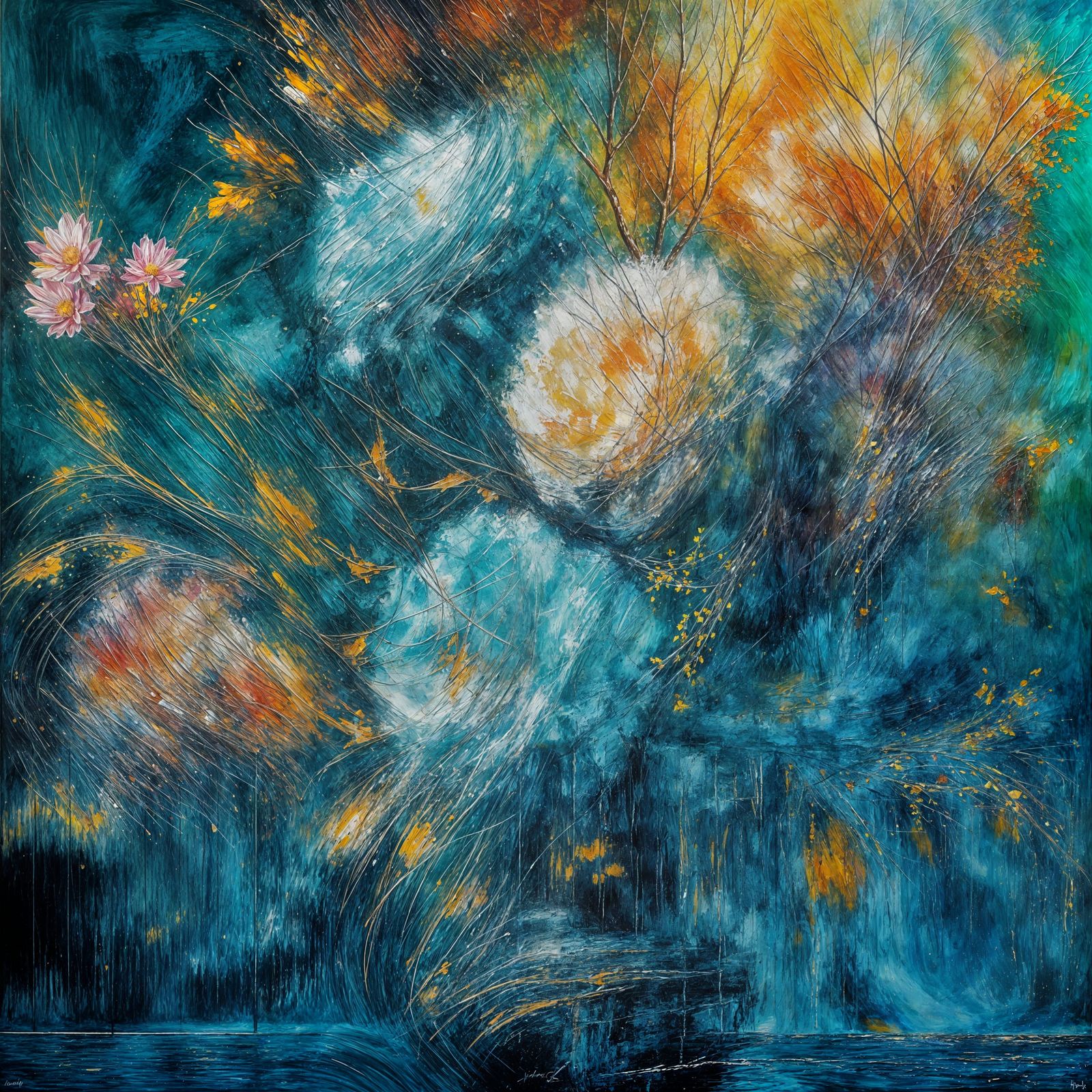 Abstract Mixed Media Wall Art in Oil Painting Style