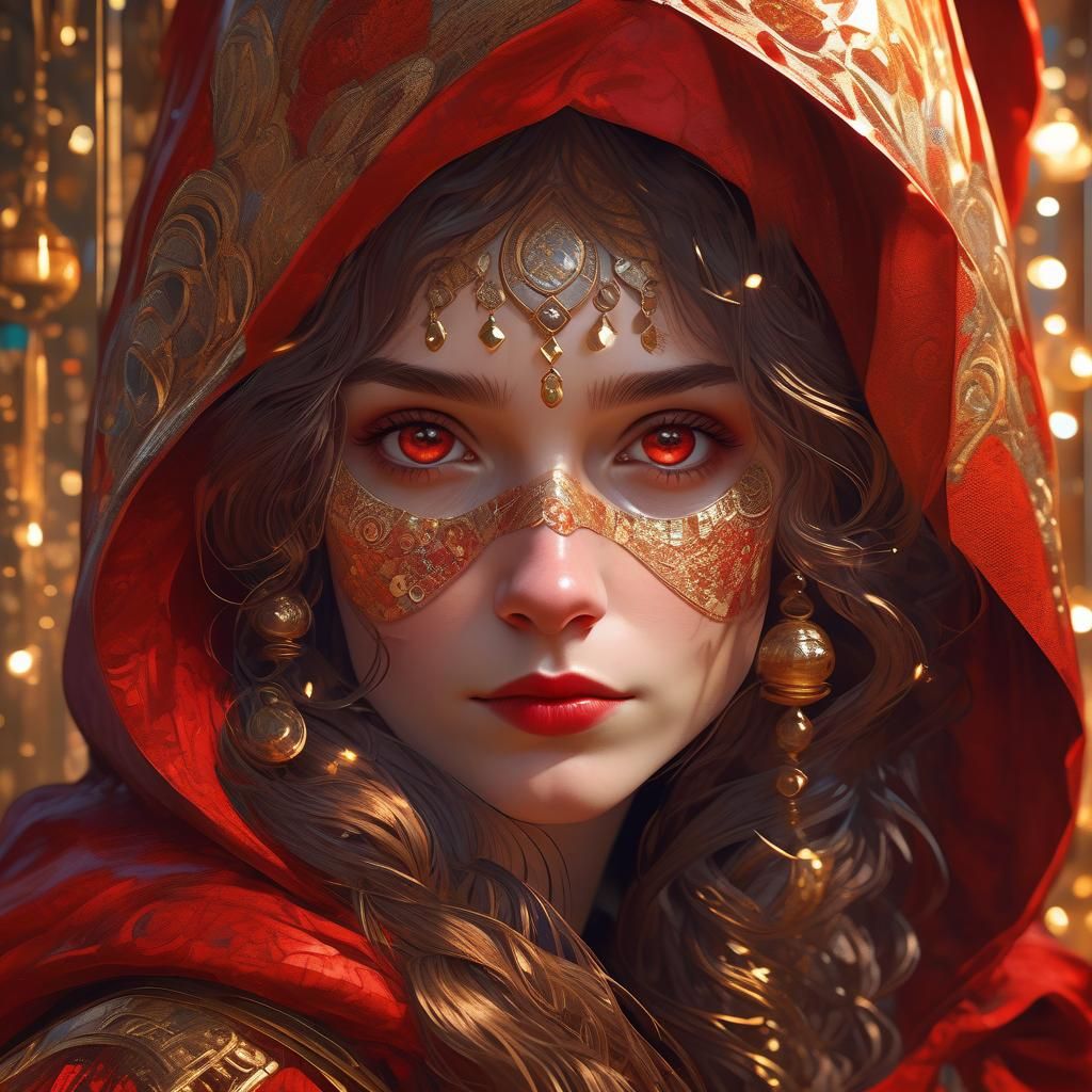 Little Red Riding Hood as Gustav Klimt Portrait