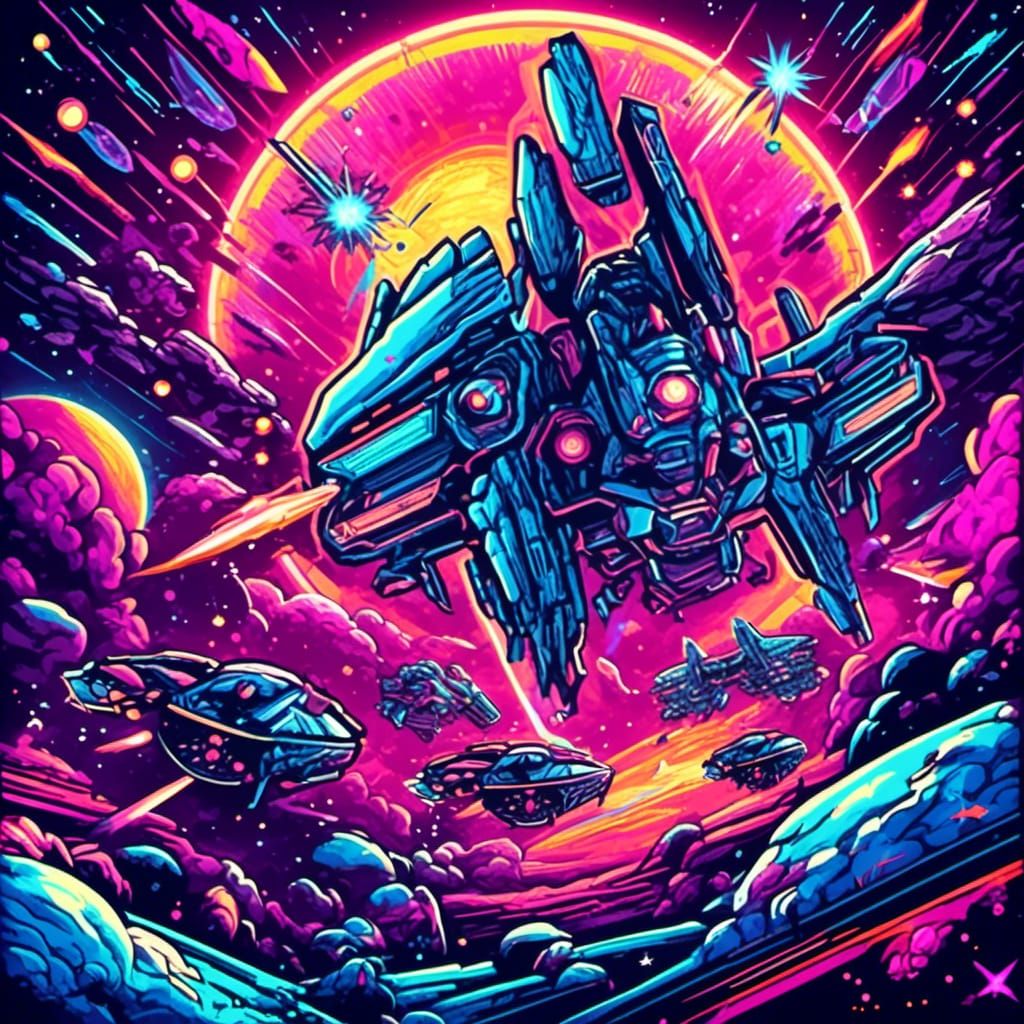 8-Bit Space Battle in Neon