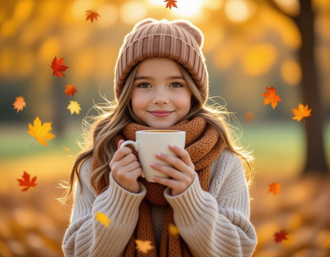 Girl with Autumn Coffee in Professional Photography Style