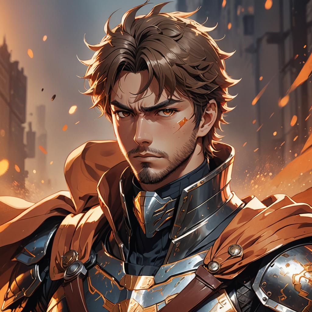 Heroic Anime Portrait in Vibrant Manga Style
