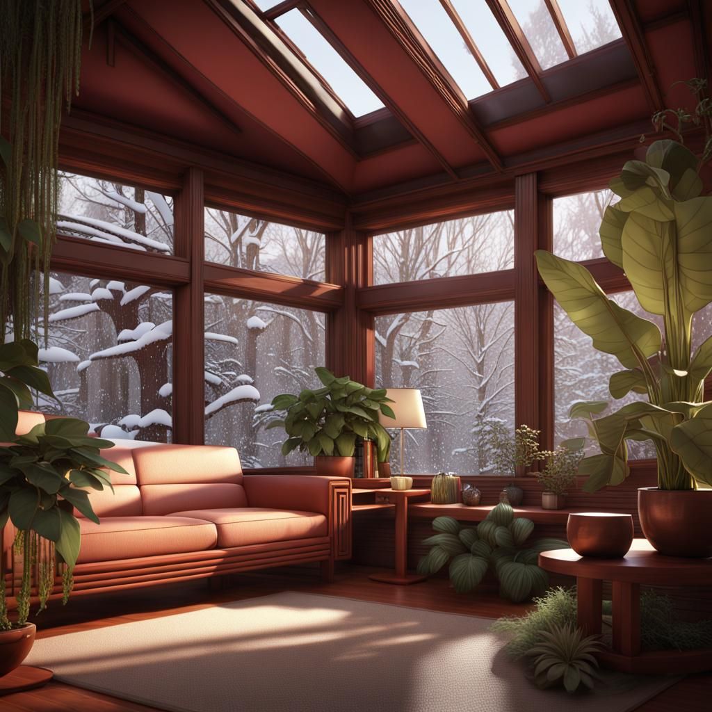 Frank Lloyd Wright House Interior in Winter