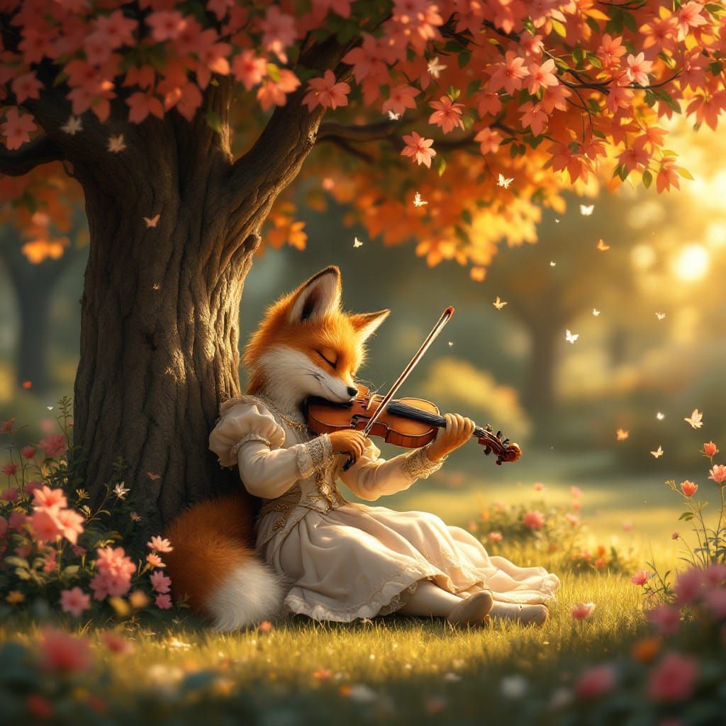Red Fox Plays Violin in Baroque Versailles