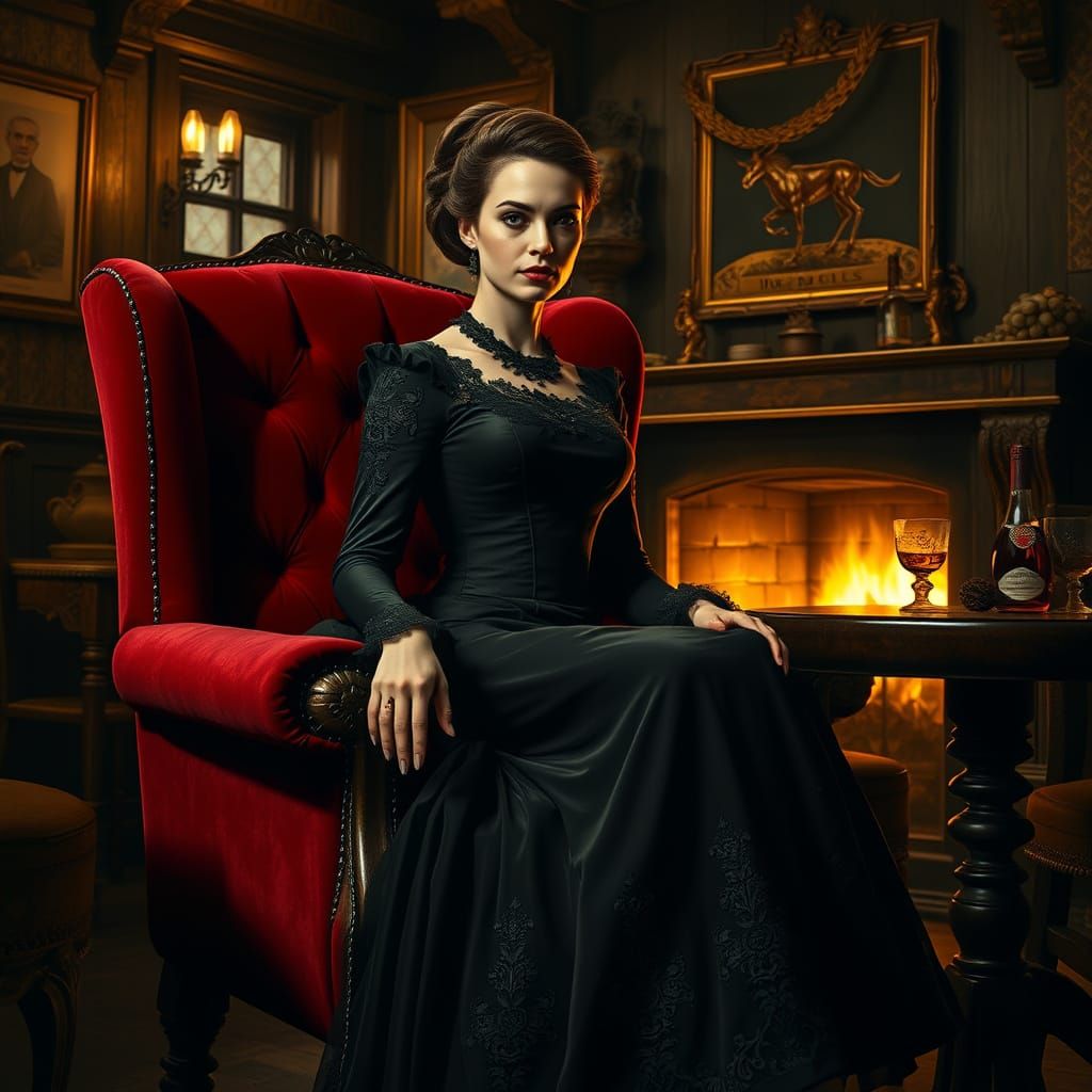 Lady Alcina Dimitrescu in Victorian-Era English Cottage Pub