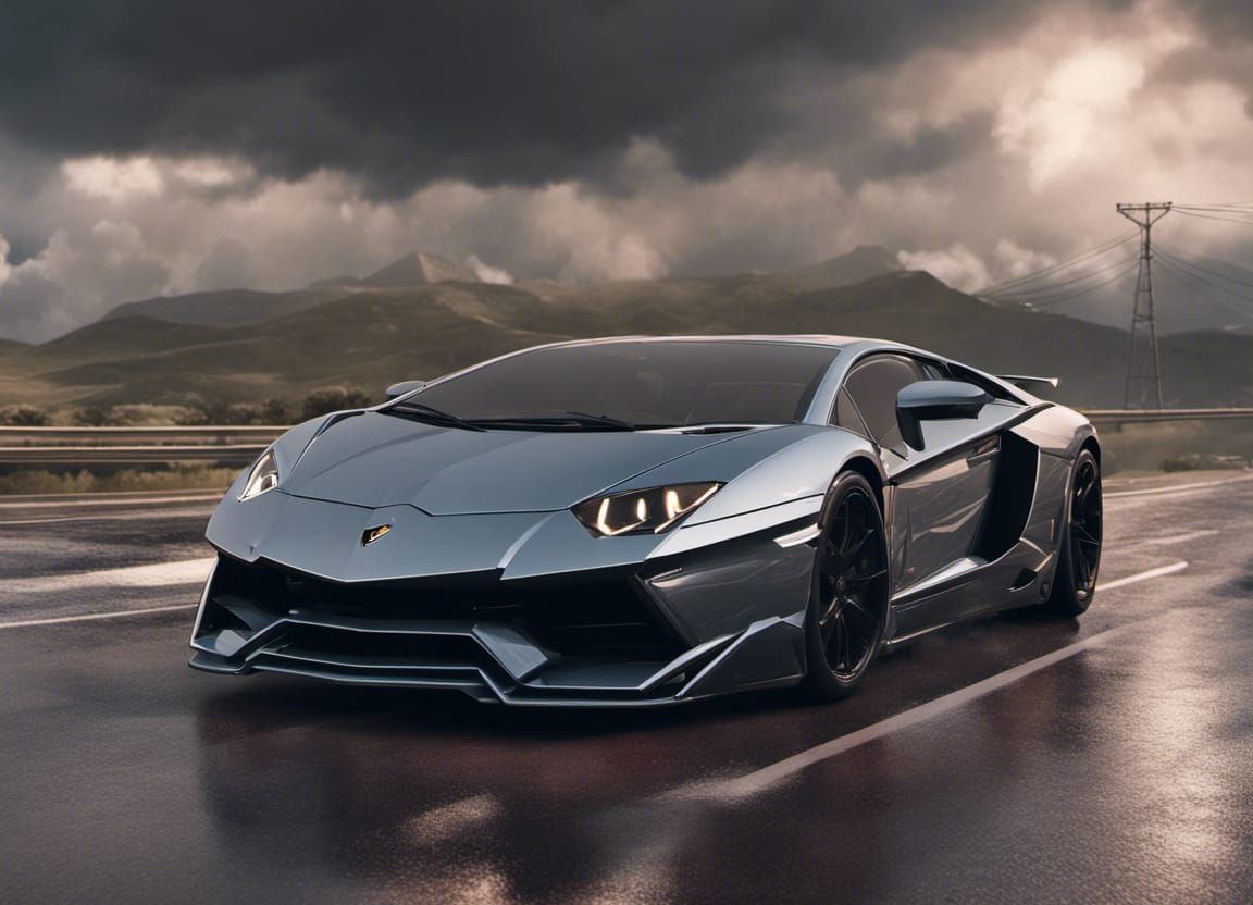 Lamborghini Aventador on Wet Road in Unreal Engine 5