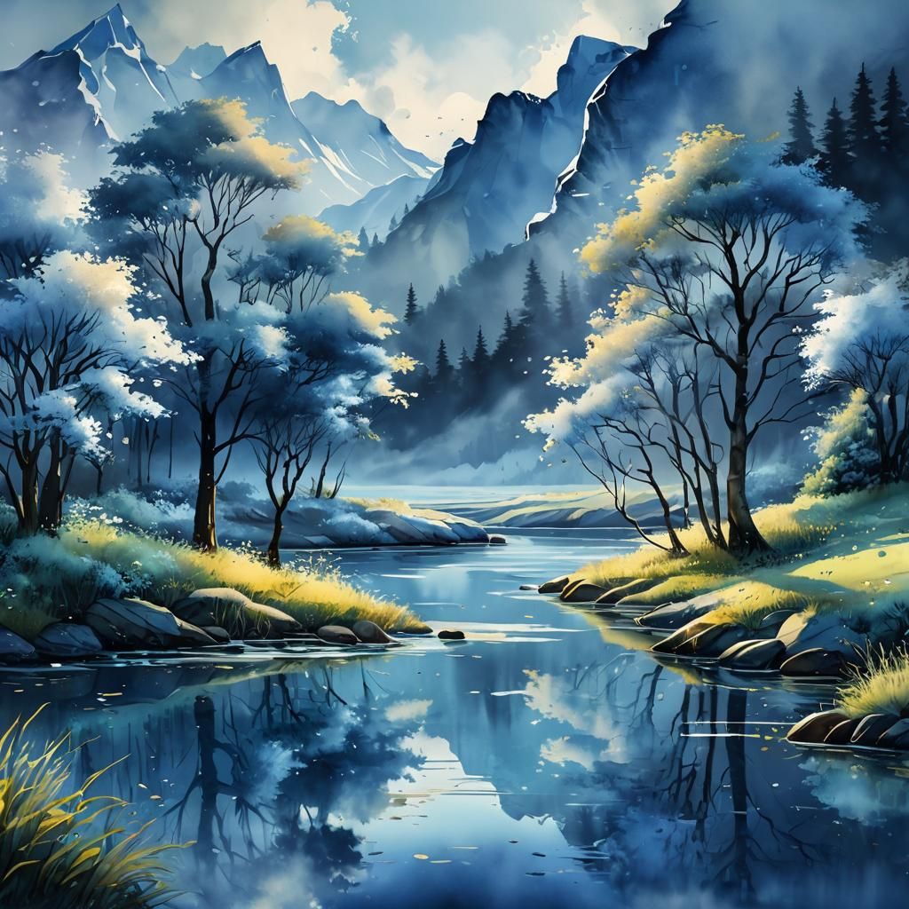 Serenity in Stylized Watercolor