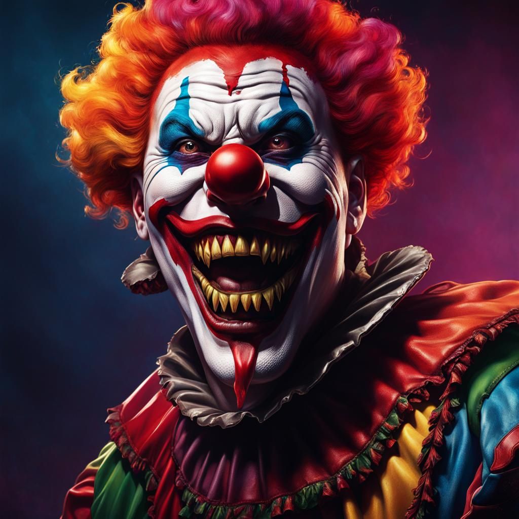 Demonic Jester with Bloody Axe: Hyperrealistic Concept Art