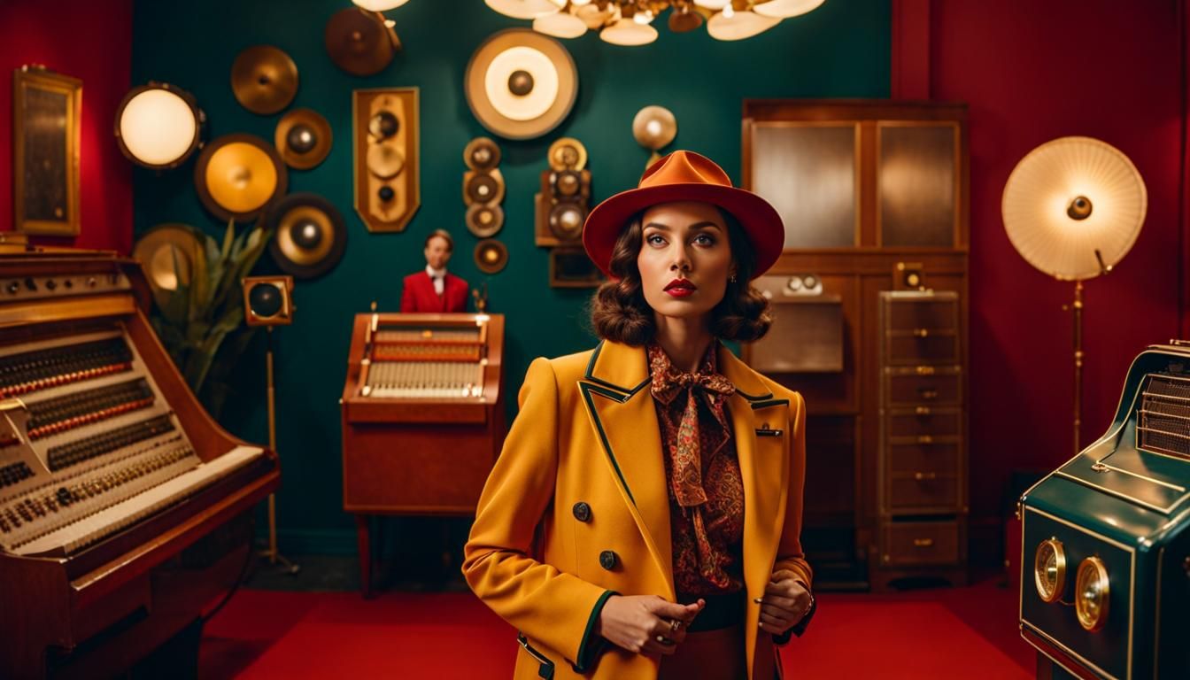 Fashion Model in Retro Studio, Wes Anderson Style