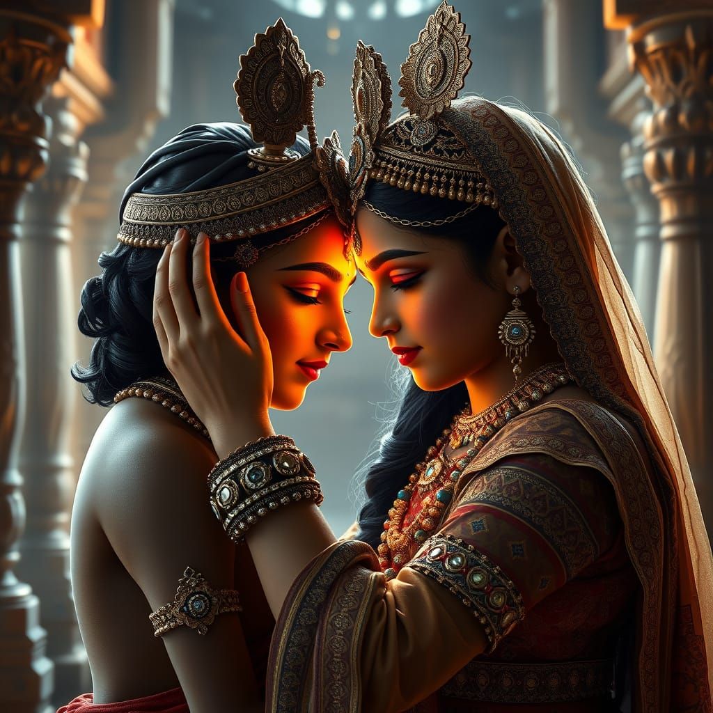 Radha Applying Tilak to Krishna Portrait