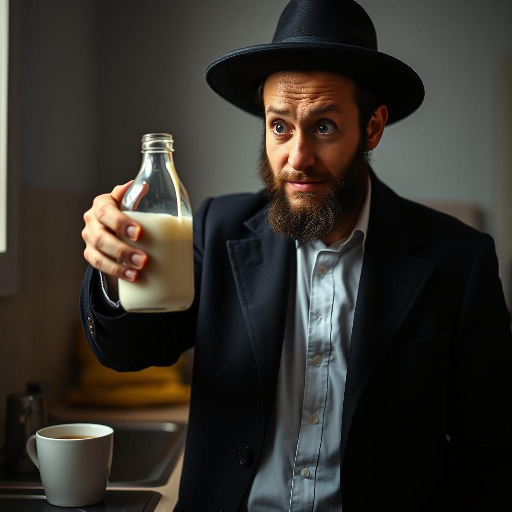 Surprised Man with Empty Milk Bottle
