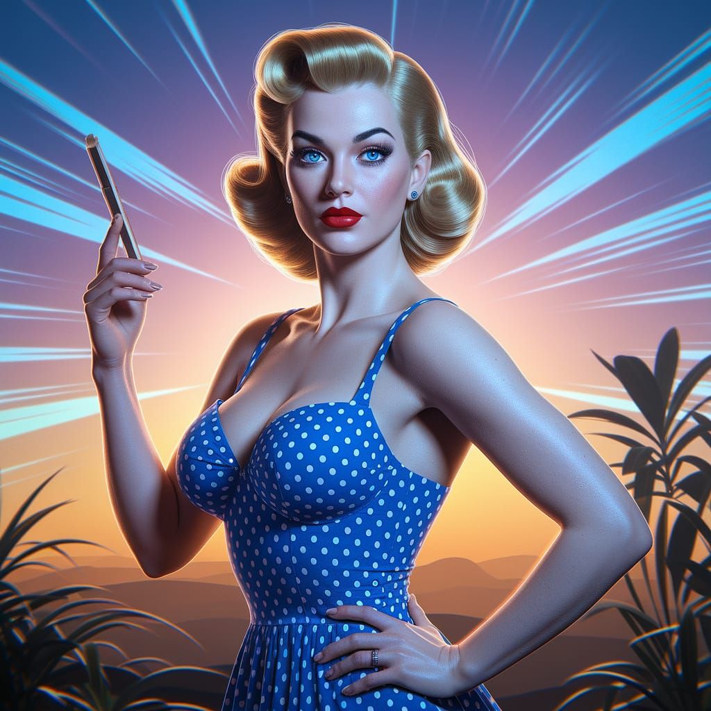 1950s Pin-Up Woman in Solar Punk Style