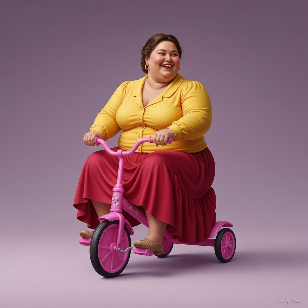 Woman Rides Tricycle: A Photorealistic Image