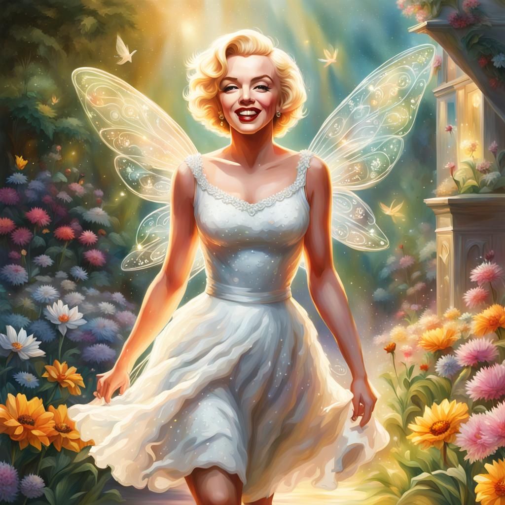Marilyn Monroe and Tinkerbell in Flower Garden