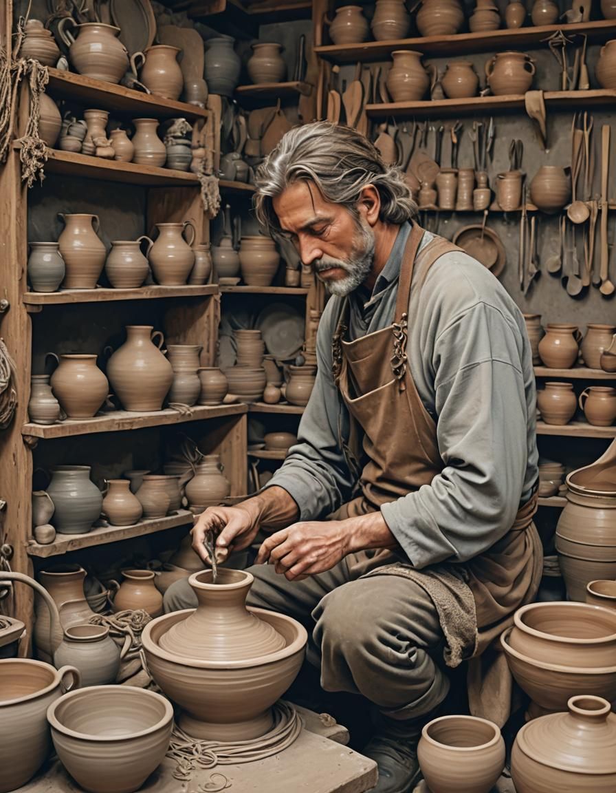 Fantasy Potter in Medieval Workshop