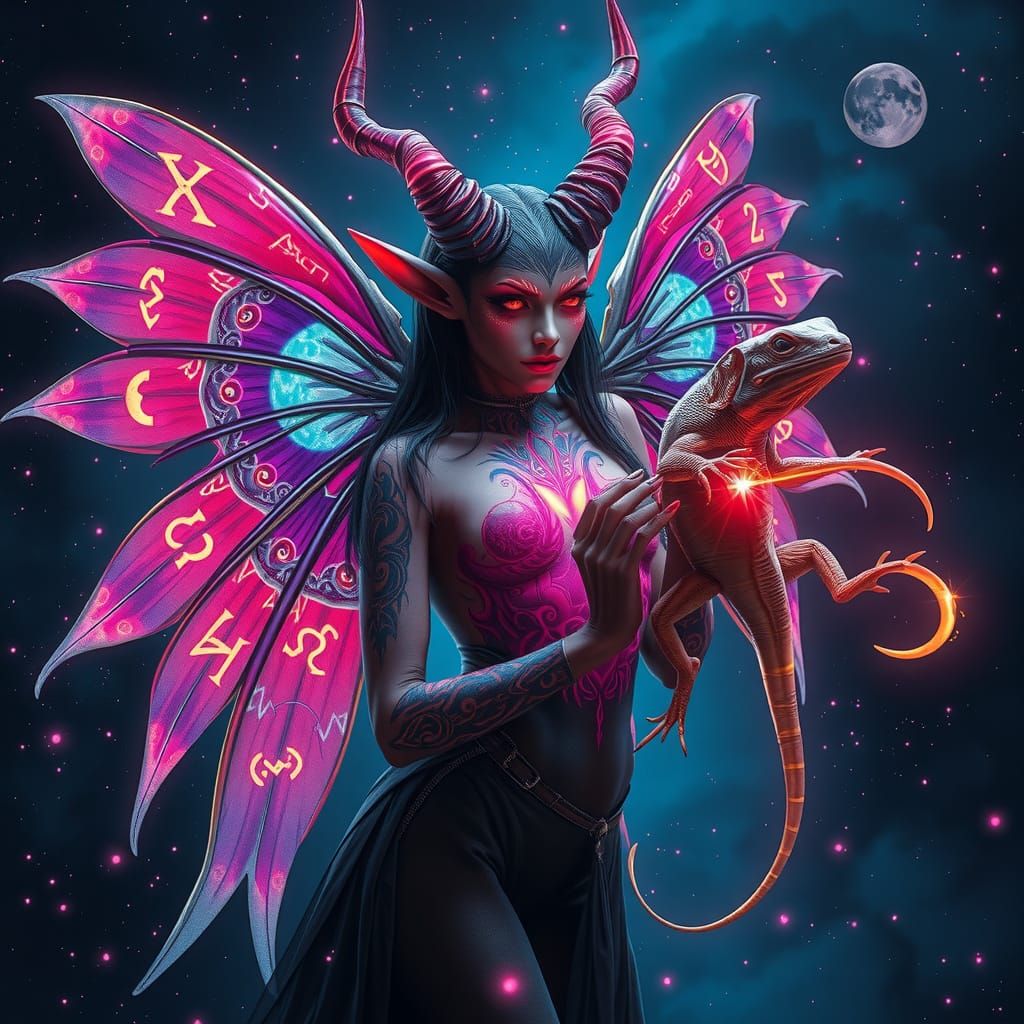 Ethereal Fairy Tiefling Amidst Cosmic Wonder