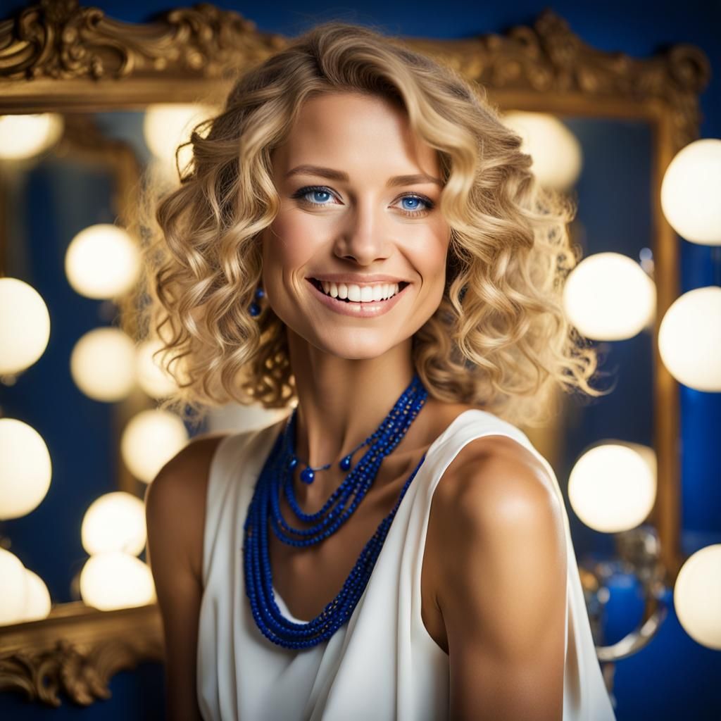 Radiant Woman Smiles in Art Nouveau Style