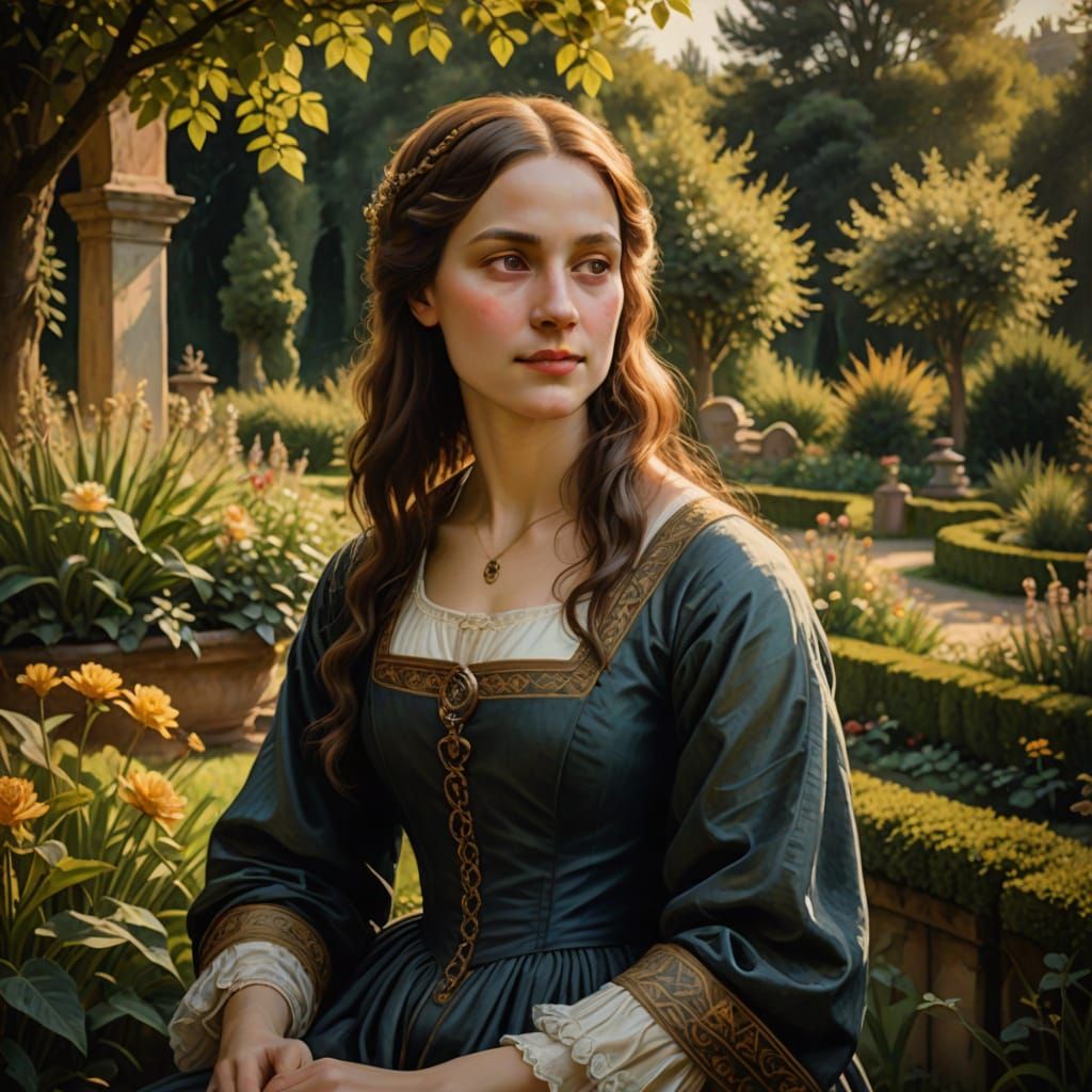 Renaissance Woman in a Golden Garden