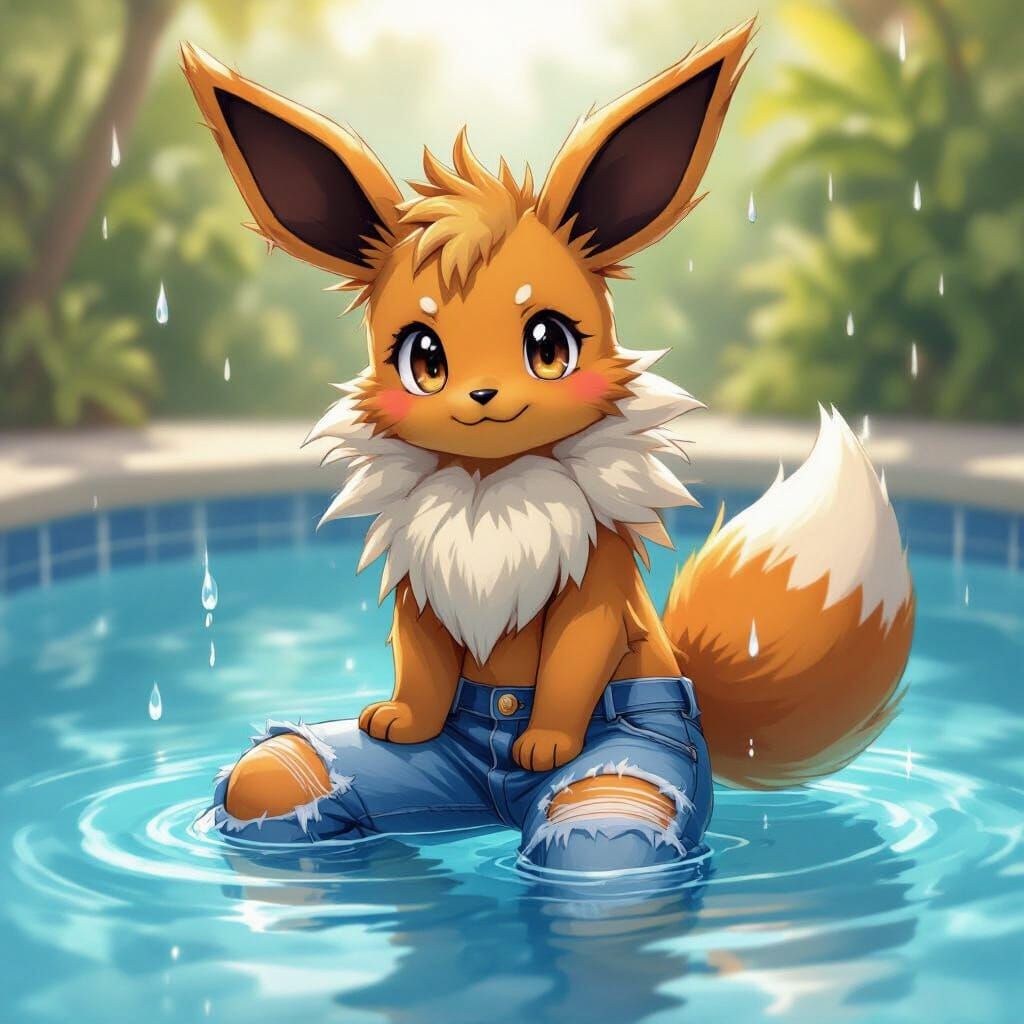 Eevee in Jeans: Anthropomorphic Pokémon in Pool