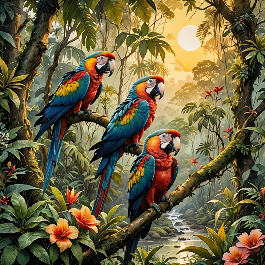 Rainforest River: Watercolor and Ink Fantasy Art