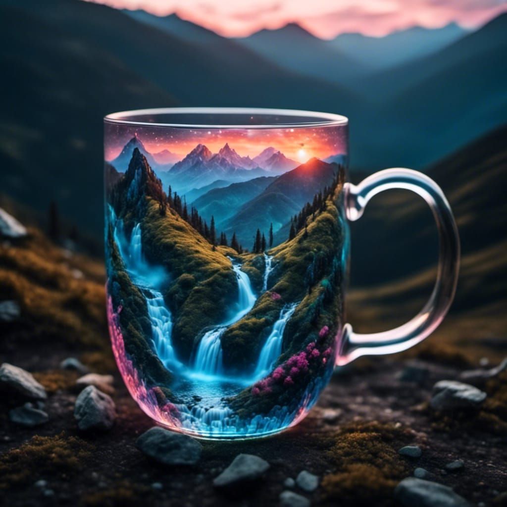 Miniature Mountain Waterfall in Glass Mug