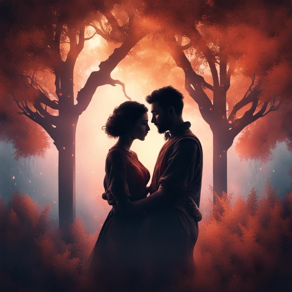 Double Exposure: Loving Couple with Family Silhouette