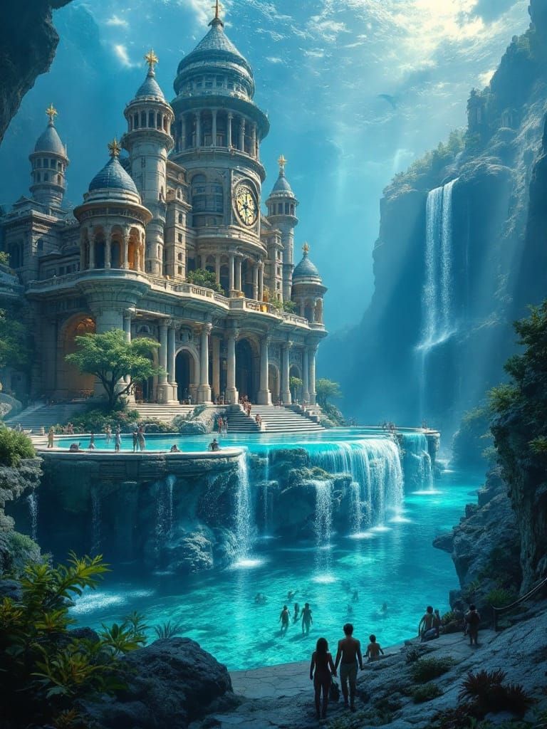 Mythical Atlantis Palace with Mermaids
