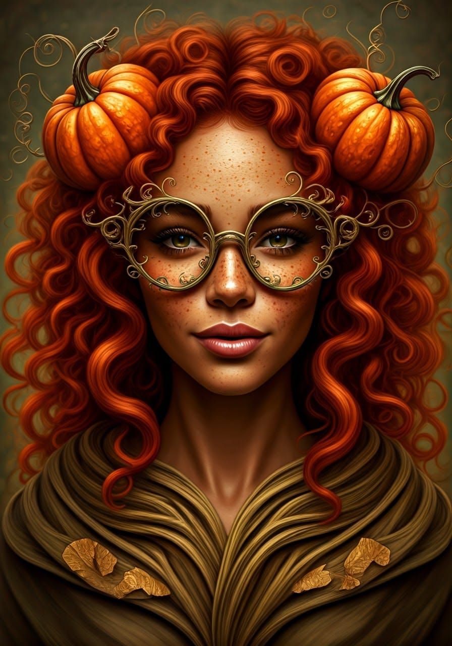 Freckled Woman with Pumpkin Glasses in Autumnal Style