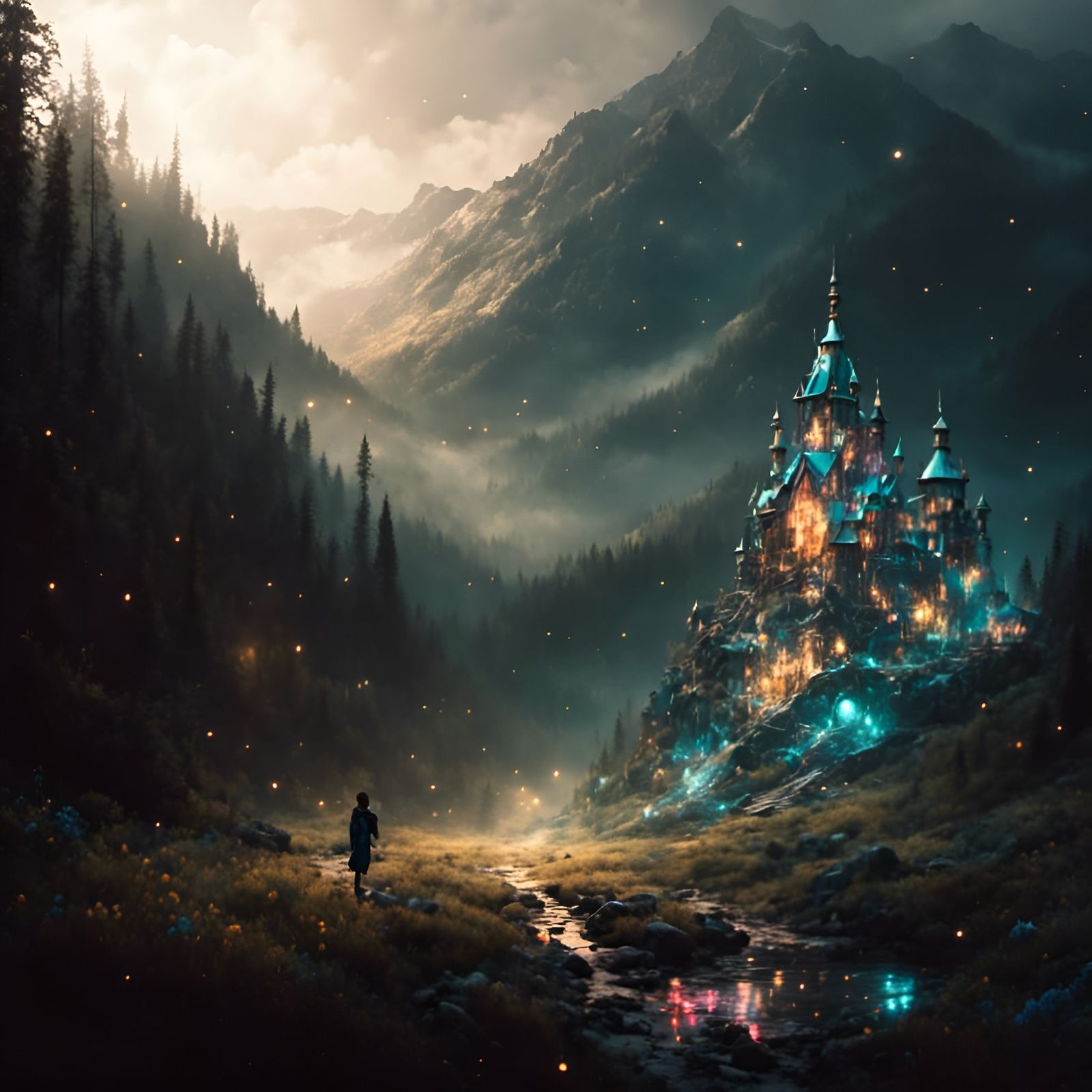 Dreamy Landscape with Luminous Sparkle Effects