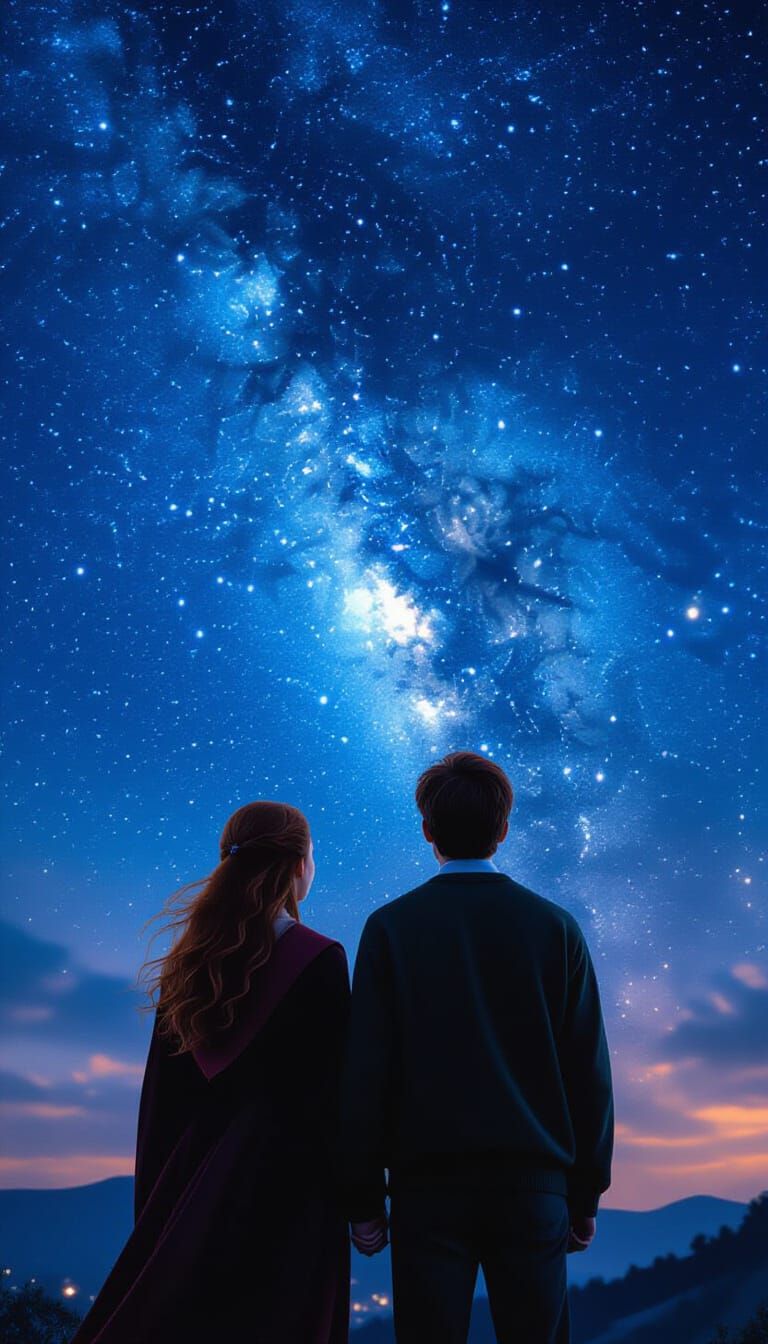 Harry and Ginny Gazing at Night Sky, Cinematic Style